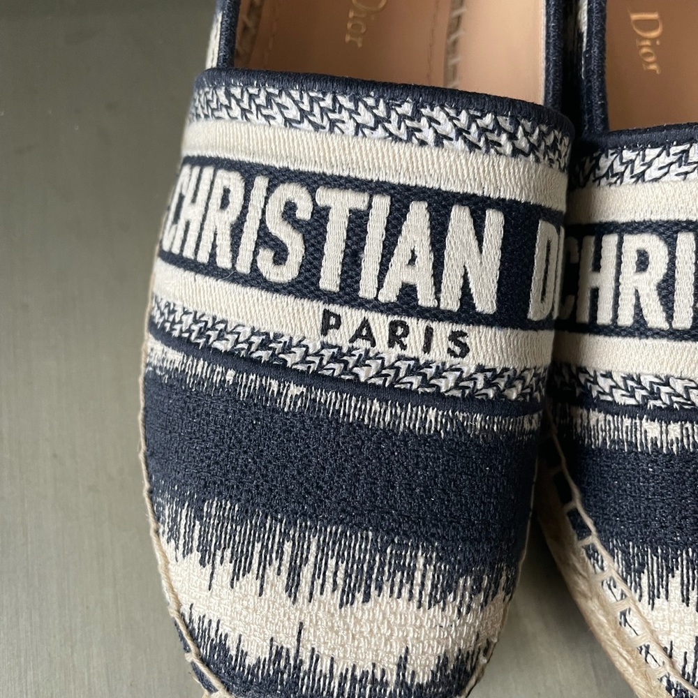 Christian Dior Granville denim blue white beige linen espadrilles flats sz 36 - Picture 3 of 12